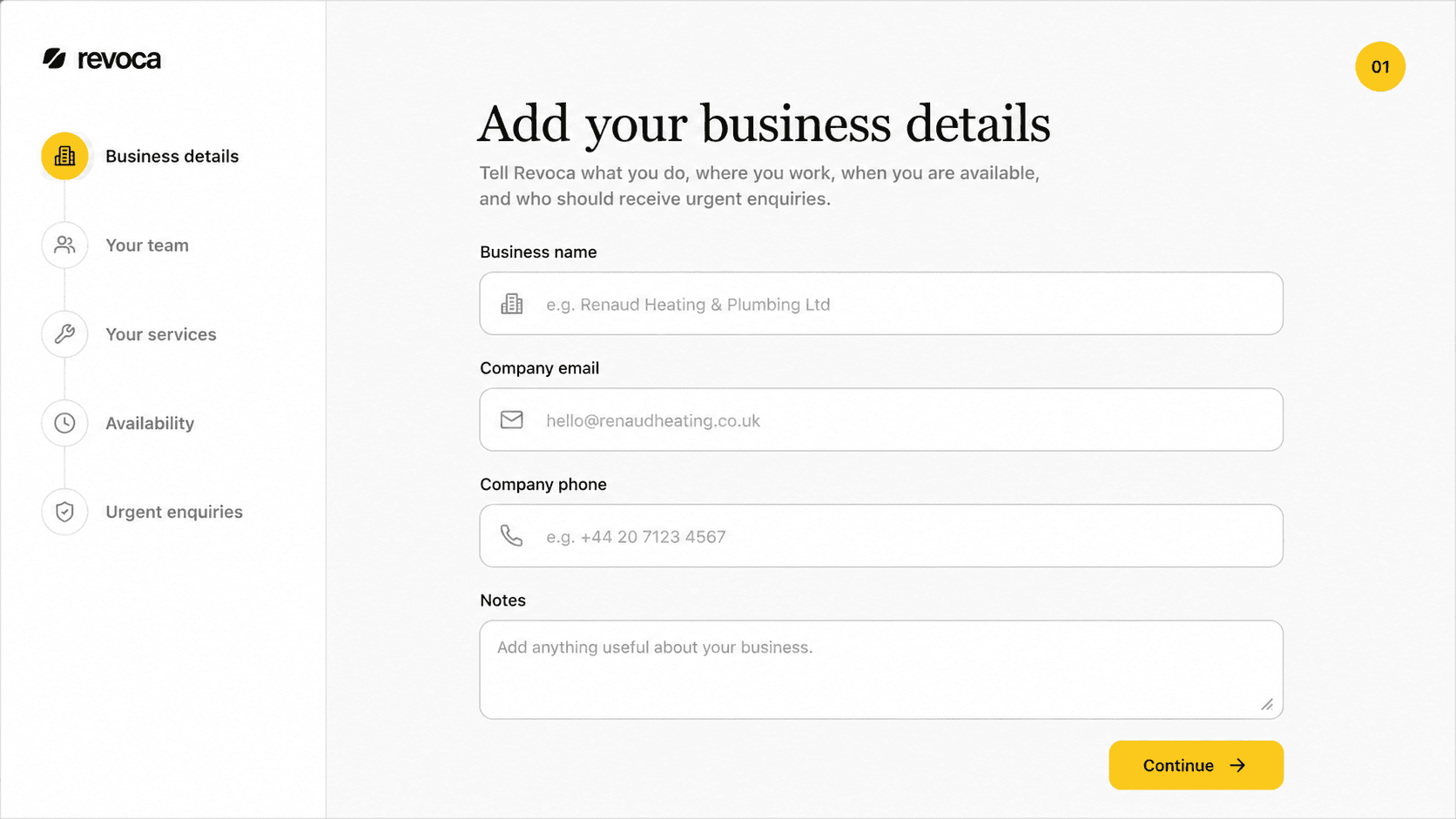 Add your business details preview
